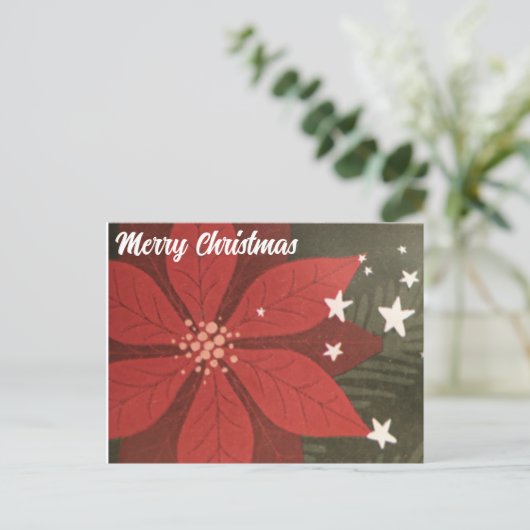 メリークリスマスポストカード – ポインセチア&スターズ ポストカード (スタンド正面)