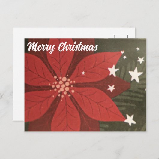 メリークリスマスポストカード – ポインセチア&スターズ ポストカード (正面/裏面)