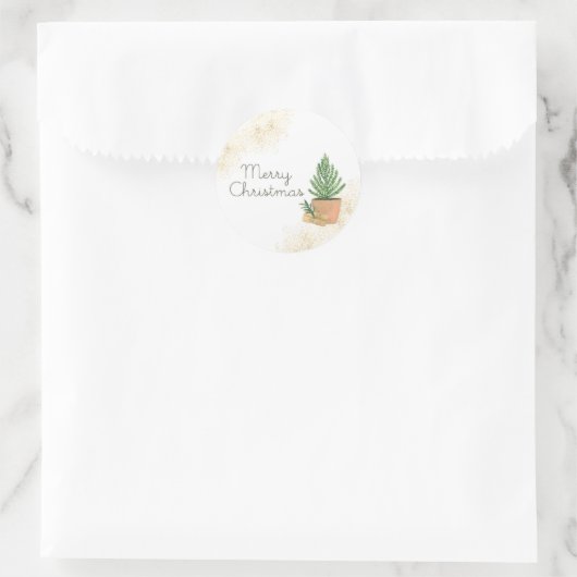 メリークリスマスポッテッドモミの木とクラフトの小包 ラウンドシール (バッグ)