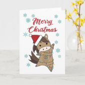 メリークリスマスポニーホーススノーウィンターウマ カード (黄色い花)