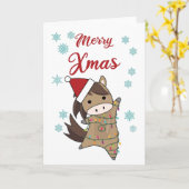 メリークリスマスポニーホーススノー妖精ライト動物 カード (黄色い花)