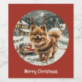 メリークリスマスポメラニア犬トナカイ犬 ワインラベル (シングルラベル)