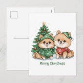 メリークリスマスポメラニア犬犬 シーズンポストカード (正面/裏面)