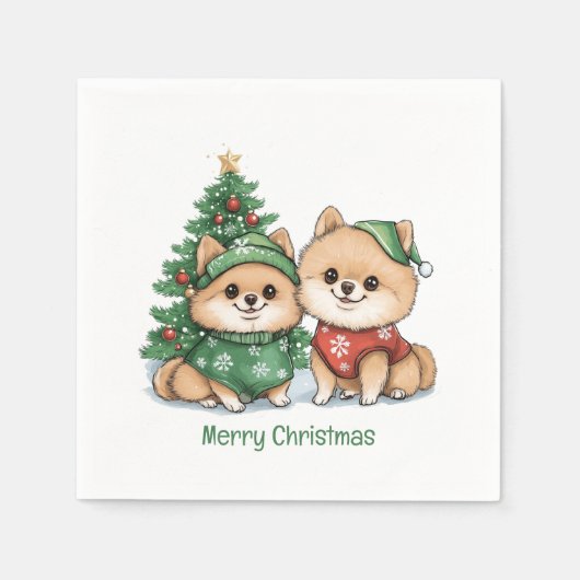 メリークリスマスポメラニア犬犬 スタンダードカクテルナプキン (正面)