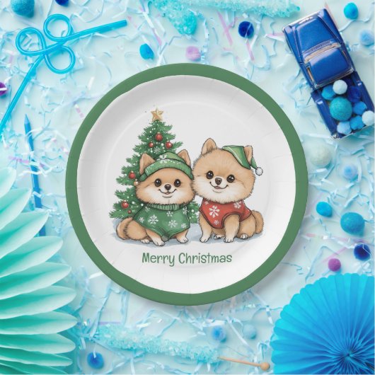 メリークリスマスポメラニア犬犬 ペーパープレート (パーティー)
