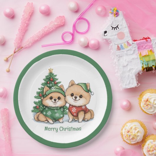 メリークリスマスポメラニア犬犬 ペーパープレート (パーティー)