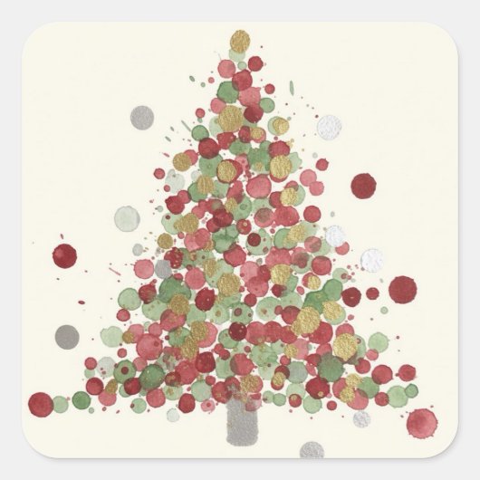 メリークリスマスポルカドットツリー スクエアシール (正面)