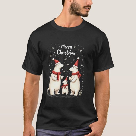 メリークリスマスポーラーベアーサンタハットクロース動物 Tシャツ (正面)
