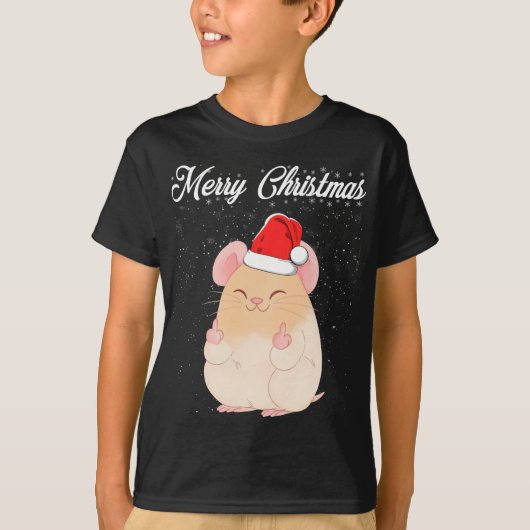 メリークリスマスマウス中指の失礼なクリスマス醜い Tシャツ (正面)