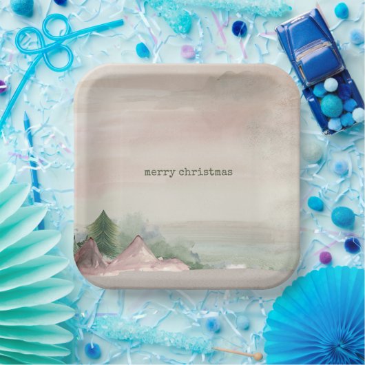 メリークリスマスマウンテンの水彩 ペーパープレート (パーティー)