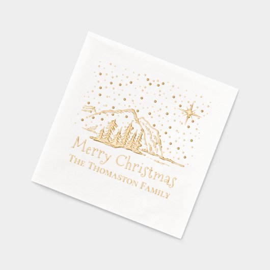 メリークリスマスマウンテンズツリーズ家族名 箔ナプキン (左)