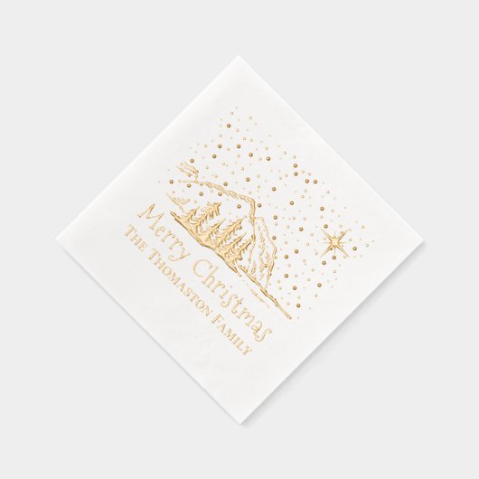 メリークリスマスマウンテンズツリーズ家族名 箔ナプキン (右)