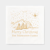 メリークリスマスマウンテンズツリーズ家族名 箔ナプキン (正面)