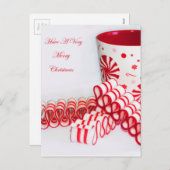 メリークリスマスマグカップとリボンキャンディ シーズンポストカード (正面/裏面)