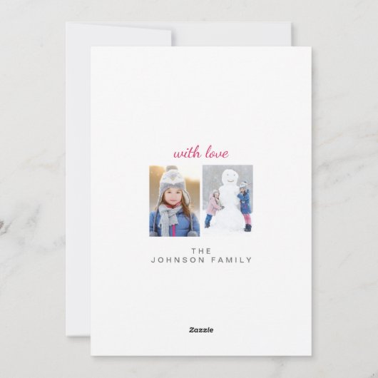 メリークリスマスマゼンタスノーイミニマルファミリー写真 シーズンカード (裏面)