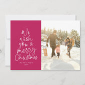 メリークリスマスマゼンタピンクのおもしろい家族の写真 シーズンカード (正面)