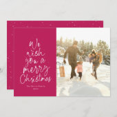 メリークリスマスマゼンタピンクのおもしろい家族の写真 シーズンカード (正面/裏面)