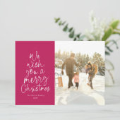 メリークリスマスマゼンタピンクのおもしろい家族の写真 シーズンカード (スタンド正面)