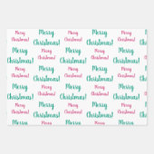 メリークリスマスマゼンタホットピンクエメラルドグリーン ラッピングペーパーシート (正面)