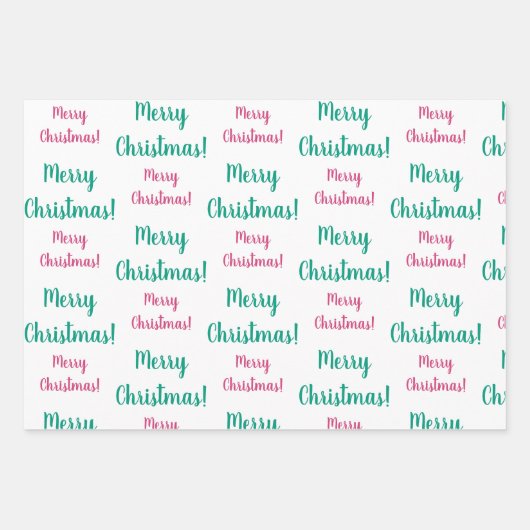 メリークリスマスマゼンタホットピンクエメラルドグリーン ラッピングペーパーシート (正面)