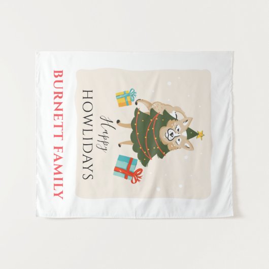 メリークリスマスマッチングファミリーハウリデイズペット タペストリー (正面(横))