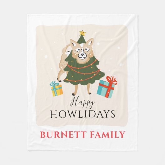 メリークリスマスマッチングファミリーハウリデイズペット フリースブランケット (正面)