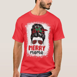 メリークリスマスママパジャマMessy Bunマママーブルッシュ Tシャツ