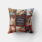 メリークリスマスママレッドプレイドファミリーフォトコラージュ クッション (裏面)