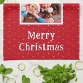 メリークリスマスママ赤と白水玉模様雪 キッチンタオル (折り畳み)