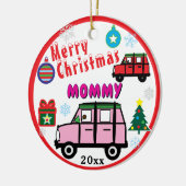 メリークリスマスマミー ピンクの車 キッズ 写真 セラミックオーナメント (左)