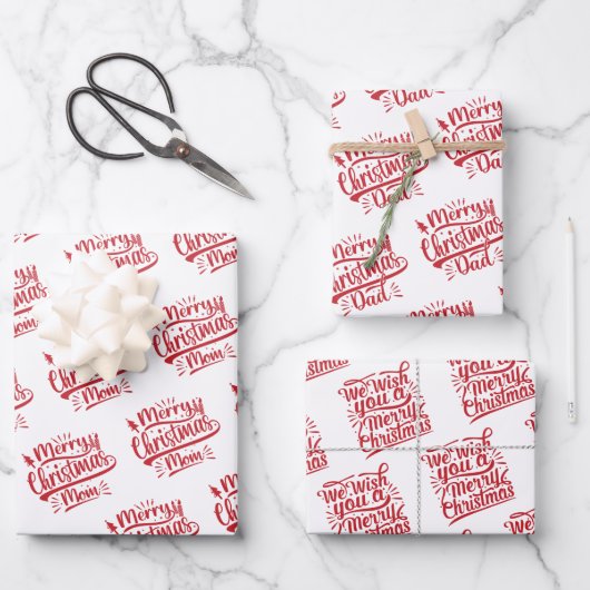 メリークリスマスマムパパタイポグラフィファミリーホリデー ラッピングペーパーシート (正面)