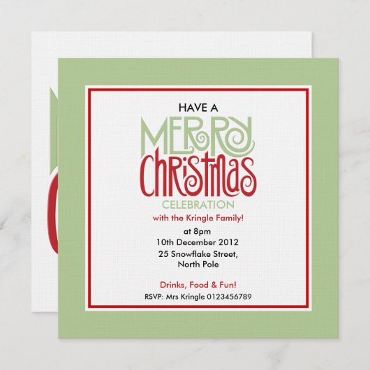 メリークリスマスマルガリータグリーンスクエア招待状 招待状 (正面/裏面)