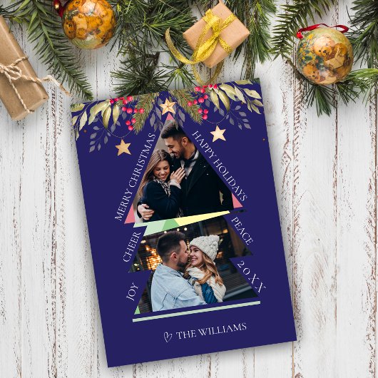 メリークリスマスマルチフォトツリーホリデーカード