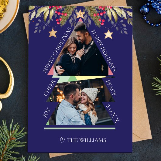メリークリスマスマルチフォトツリーホリデーカード