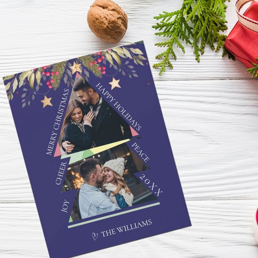 メリークリスマスマルチフォトツリーホリデーカード