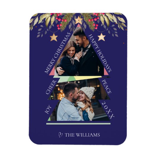 メリークリスマスマルチフォトツリーホリデーカード マグネット (縦)