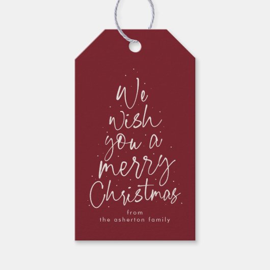 メリークリスマスマルーン千鳥格子のパーソナライズされた ギフトタグ (正面)