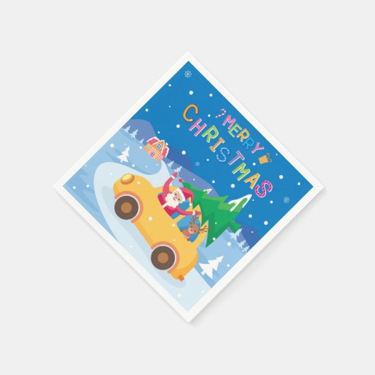 メリークリスマスマンガサンタ・トナカイ車 スタンダードカクテルナプキン (角)