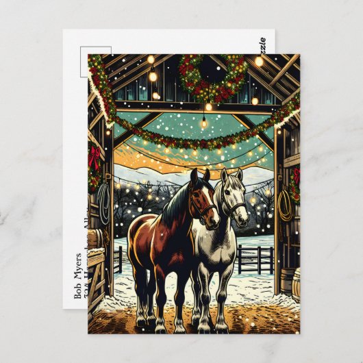 メリークリスマスマンガパーソナライズされたー馬 ポストカード (正面/裏面)