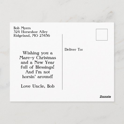 メリークリスマスマンガパーソナライズされたー馬 ポストカード (裏面)