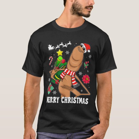 メリークリスマスマーカス・ザ・ワーム 楽しい常軌を逸したミーム Tシャツ (正面)