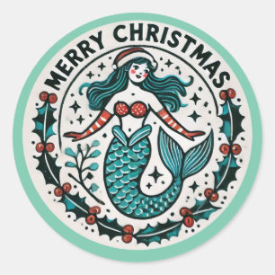 メリークリスマスマーメイド ラウンドシール