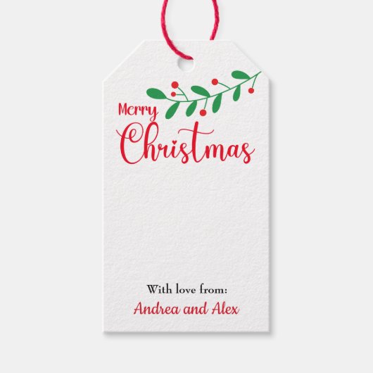 メリークリスマスミスタントウの枝と雪の結晶 ギフトタグ (正面)