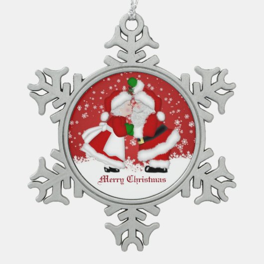 メリークリスマスミスタントーサンタスノーフレークオーナメント スノーフレークピューターオーナメント (正面)