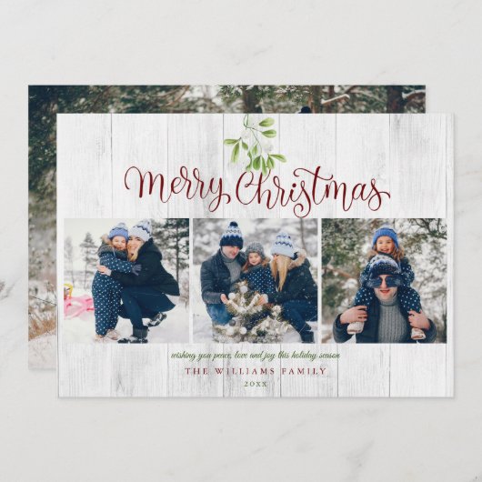 メリークリスマスミストレ素朴ートウ木材4写真 シーズンカード (正面/裏面)