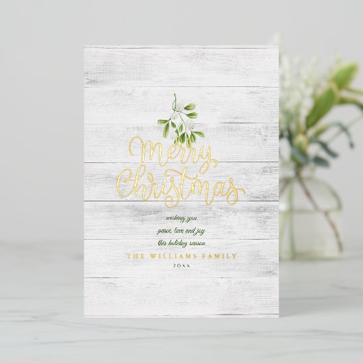 メリークリスマスミストレ素朴ートウ木製写真金ゴールド 箔シーズンカード (立ち正面)