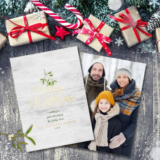 メリークリスマスミストレ素朴ートウ木製写真金ゴールド 箔シーズンカード