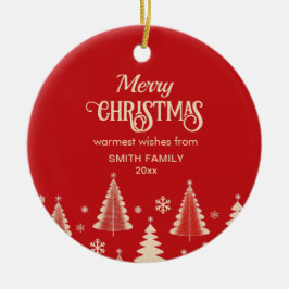 メリークリスマスミッドセンチュリーの赤いベージュの木の写真 セラミックオーナメント