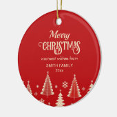 メリークリスマスミッドセンチュリーの赤いベージュの木の写真 セラミックオーナメント (左)