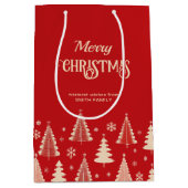 メリークリスマスミッドセンチュリーの赤いベージュの木 ミディアムペーパーバッグ (正面)